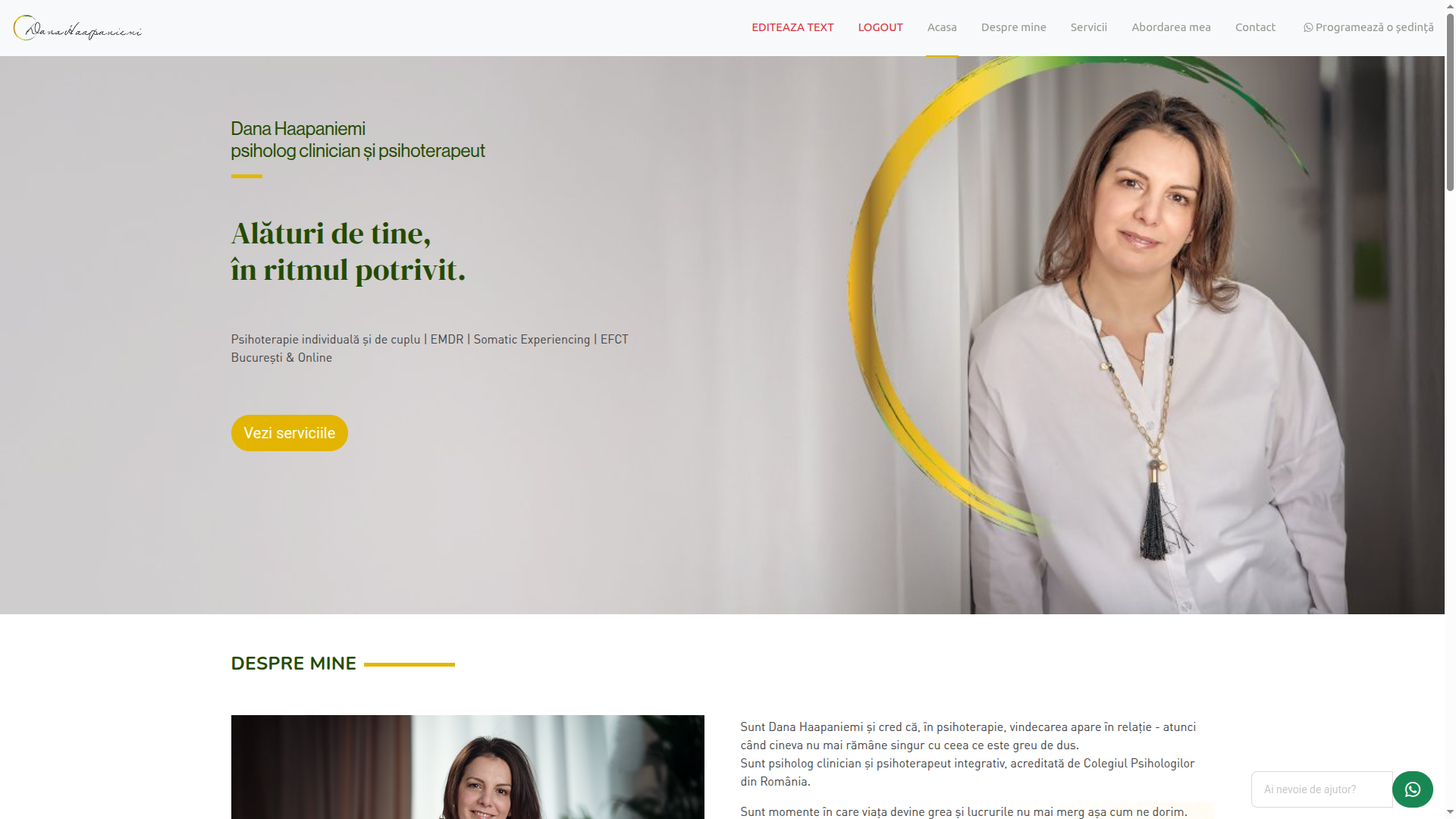 Presentation site for psychologist practice - Romanian, custom build, HTML+CSS+Javascript+Bootstrap+PHP+MySQL. URL: https://danaha.ro/